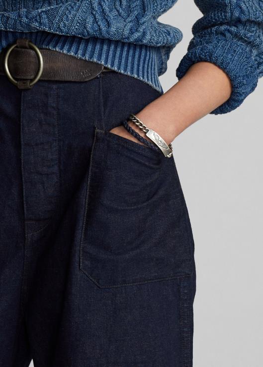 pantalón ancho de mezclilla de algodón y lino mujer índigo Ralph Lauren 2XR2V3665