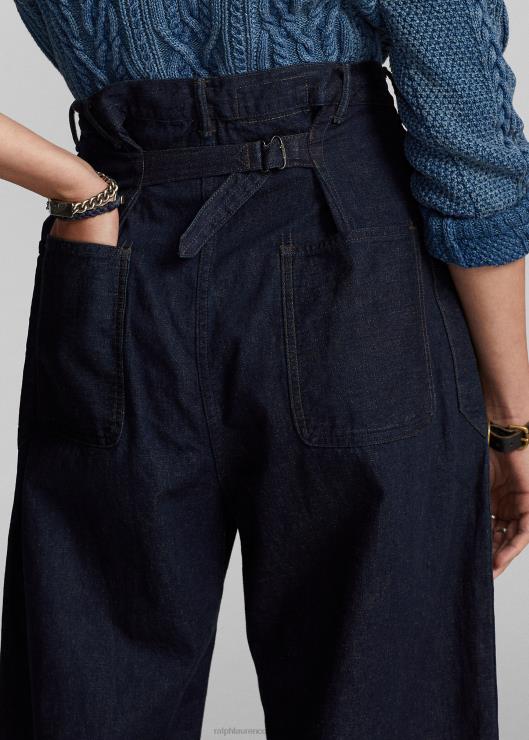 pantalón ancho de mezclilla de algodón y lino mujer índigo Ralph Lauren 2XR2V3665