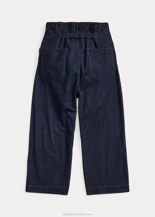 pantalón ancho de mezclilla de algodón y lino mujer índigo Ralph Lauren 2XR2V3665