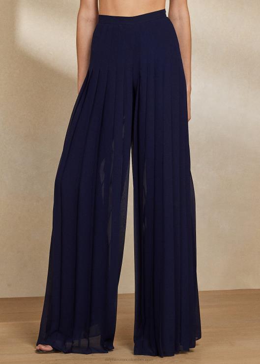 pantalón de gasa plisado zelah mujer marina de lujo Ralph Lauren 2XR2V3510