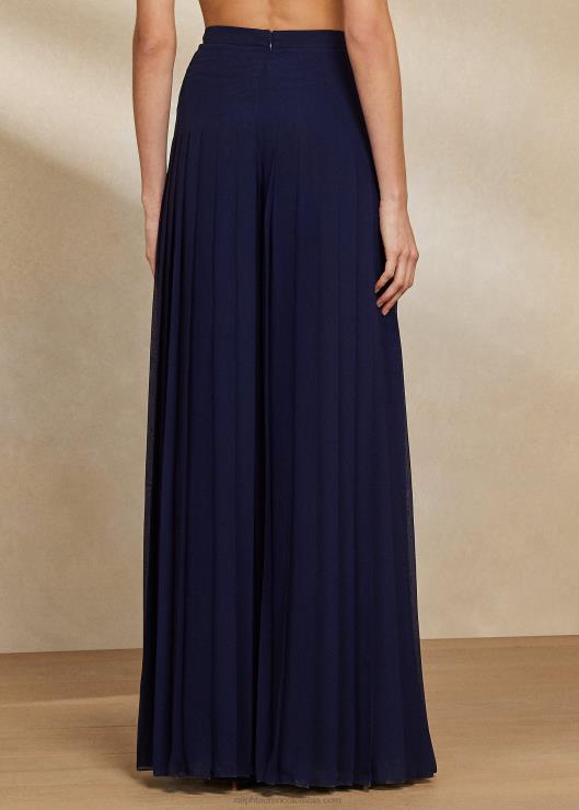 pantalón de gasa plisado zelah mujer marina de lujo Ralph Lauren 2XR2V3510