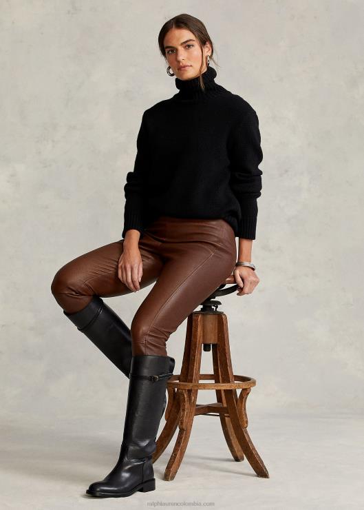 pantalón pitillo de cuero mujer bosque marrón Ralph Lauren 2XR2V3344