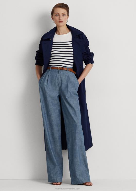 pantalones anchos de cambray plisado mujer lavado azul berilo Ralph Lauren 2XR2V3969