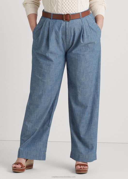 pantalones anchos de cambray plisado mujer lavado azul berilo Ralph Lauren 2XR2V4603