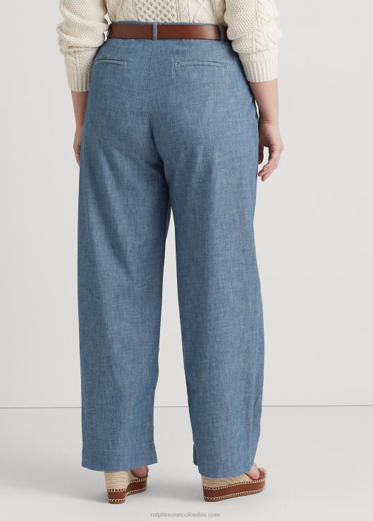 pantalones anchos de cambray plisado mujer lavado azul berilo Ralph Lauren 2XR2V4603