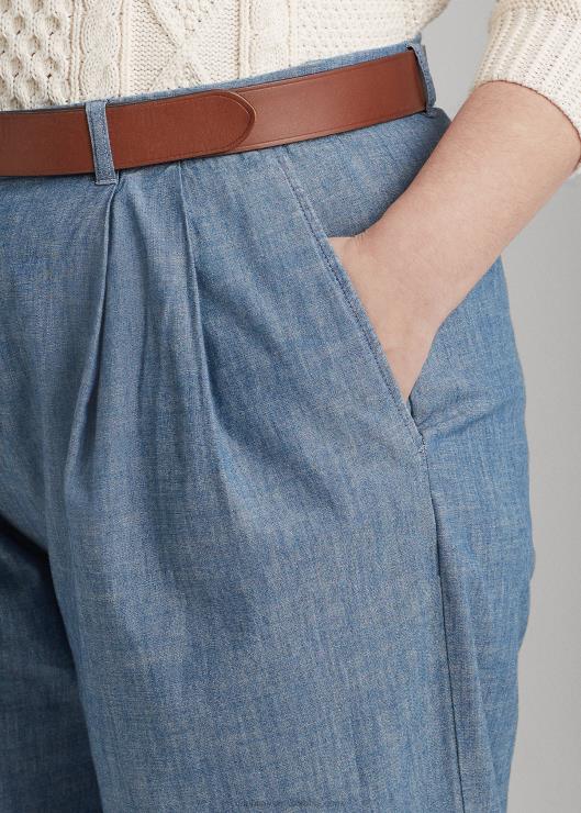 pantalones anchos de cambray plisado mujer lavado azul berilo Ralph Lauren 2XR2V4603
