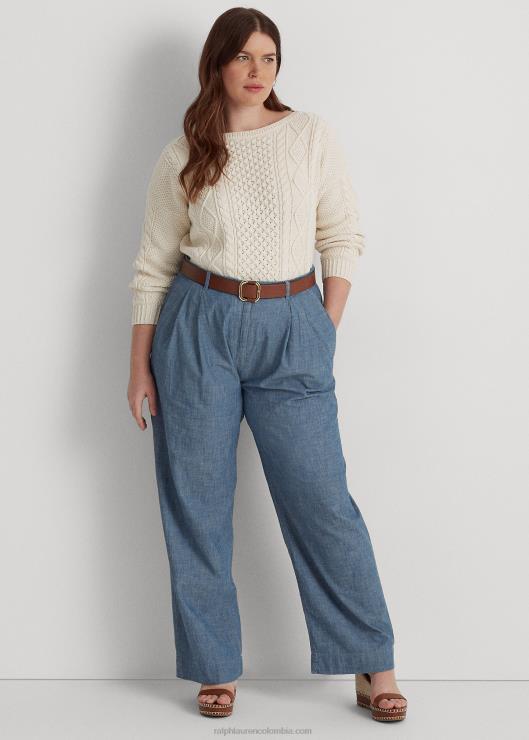 pantalones anchos de cambray plisado mujer lavado azul berilo Ralph Lauren 2XR2V4603