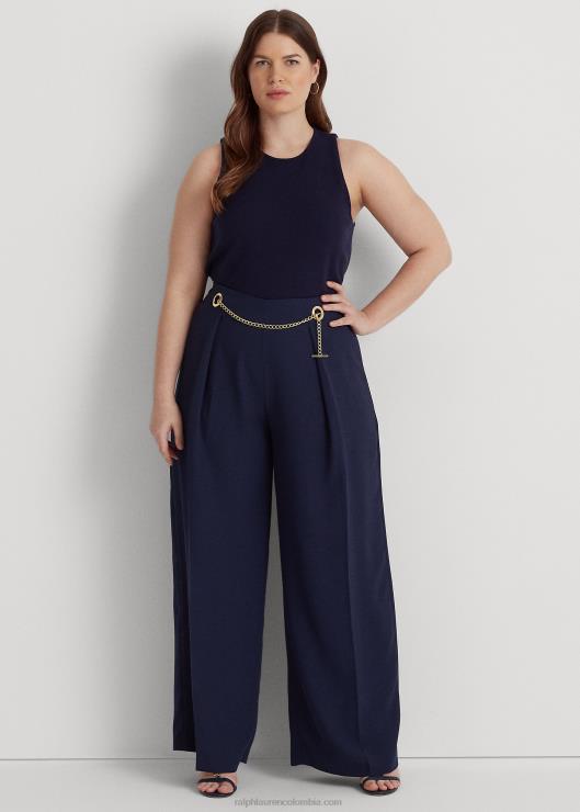 pantalones anchos de georgette plisado con cinturón mujer azul marino refinado Ralph Lauren 2XR2V4686