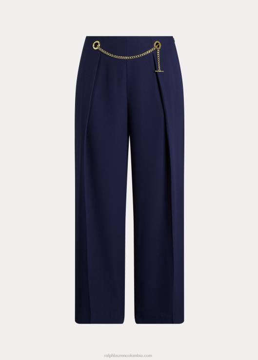 pantalones anchos de georgette plisado con cinturón mujer azul marino refinado Ralph Lauren 2XR2V4686