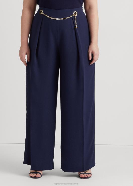 pantalones anchos de georgette plisado con cinturón mujer azul marino refinado Ralph Lauren 2XR2V4686