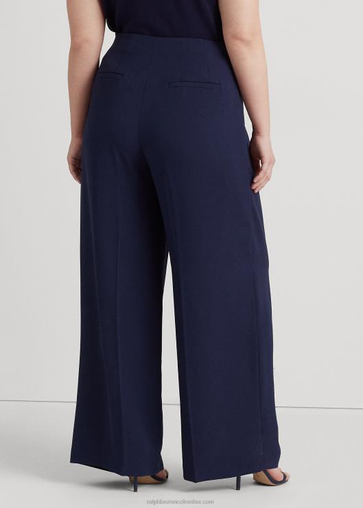 pantalones anchos de georgette plisado con cinturón mujer azul marino refinado Ralph Lauren 2XR2V4686