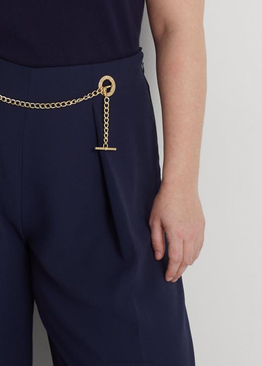 pantalones anchos de georgette plisado con cinturón mujer azul marino refinado Ralph Lauren 2XR2V4686