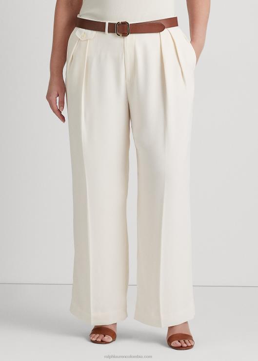 pantalones anchos de georgette plisado mujer crema de mascarpone Ralph Lauren 2XR2V4663