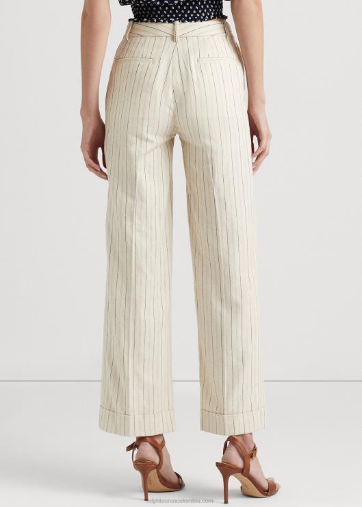 pantalones capri anchos de sarga a rayas mujer crema/azul marino refinado Ralph Lauren 2XR2V4402