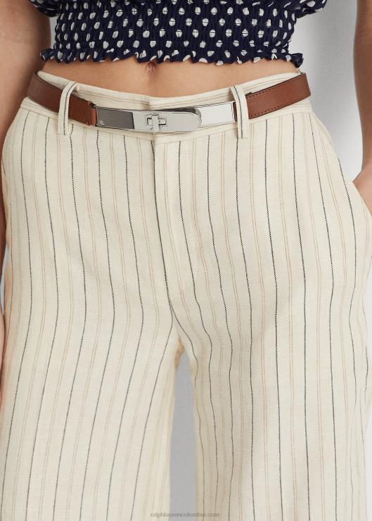pantalones capri anchos de sarga a rayas mujer crema/azul marino refinado Ralph Lauren 2XR2V4402