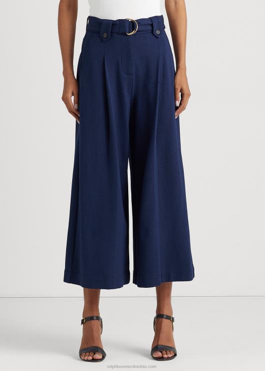pantalones capri de ponte plisados ​​con cinturón mujer azul marino refinado Ralph Lauren 2XR2V4382