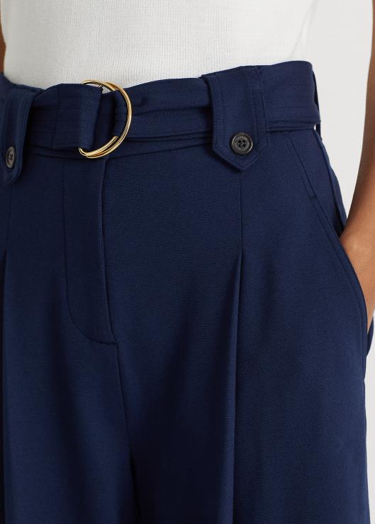 pantalones capri de ponte plisados ​​con cinturón mujer azul marino refinado Ralph Lauren 2XR2V4382