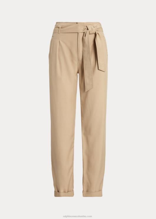 pantalones capri de sarga con cinturón mujer bronceado de abedul Ralph Lauren 2XR2V4008