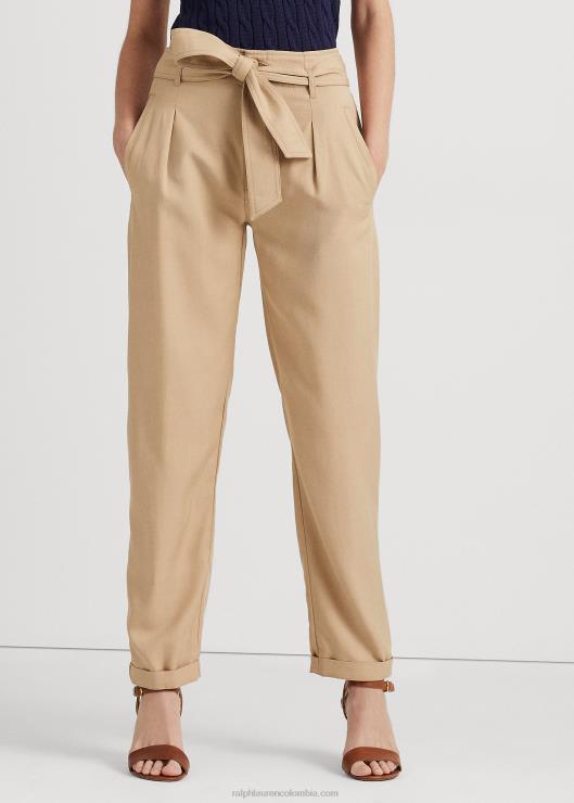 pantalones capri de sarga con cinturón mujer bronceado de abedul Ralph Lauren 2XR2V4008
