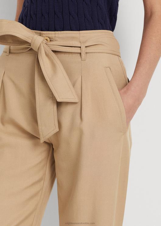 pantalones capri de sarga con cinturón mujer bronceado de abedul Ralph Lauren 2XR2V4008