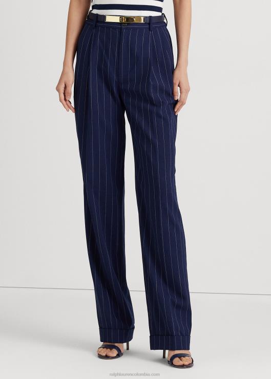 pantalones rectos de sarga con raya diplomática mujer azul marino refinado/blanco Ralph Lauren 2XR2V4888