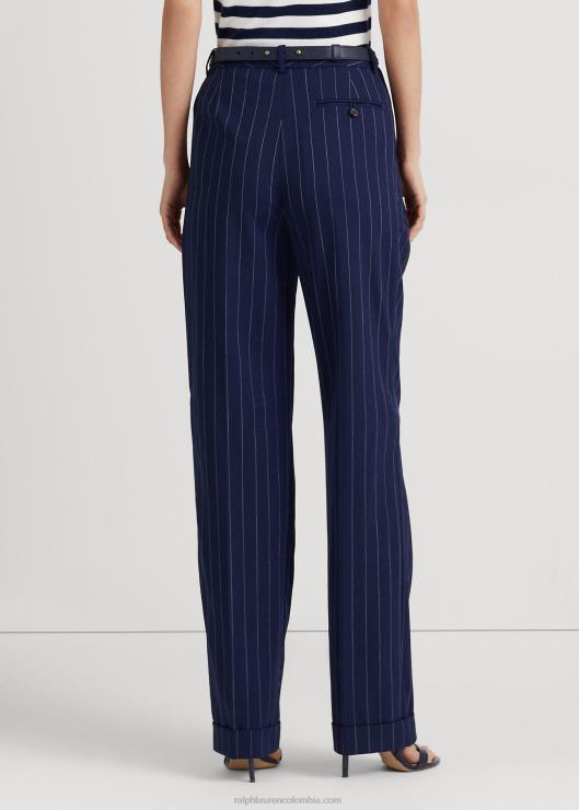 pantalones rectos de sarga con raya diplomática mujer azul marino refinado/blanco Ralph Lauren 2XR2V4888