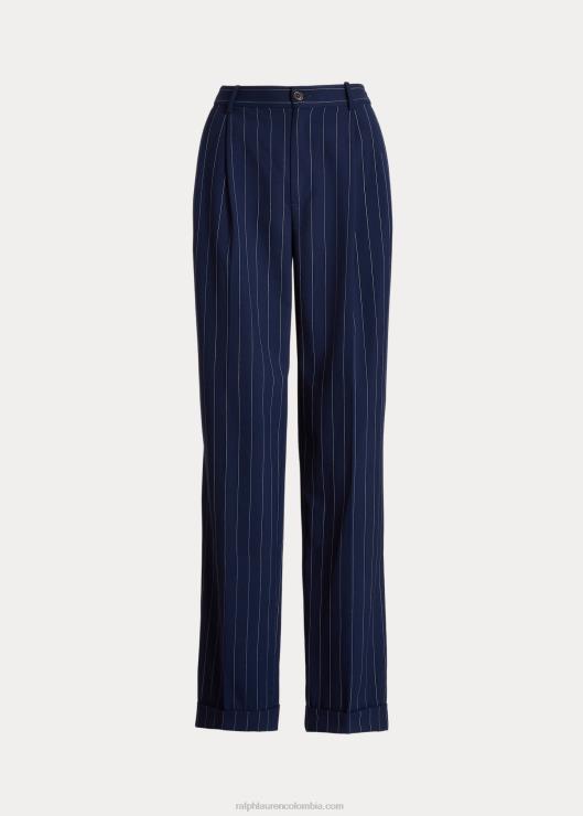 pantalones rectos de sarga con raya diplomática mujer azul marino refinado/blanco Ralph Lauren 2XR2V9563