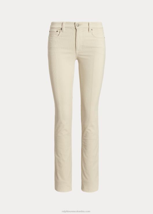 pantalones rectos de tiro medio de pana elástica mujer crema de mascarpone Ralph Lauren 2XR2V9504