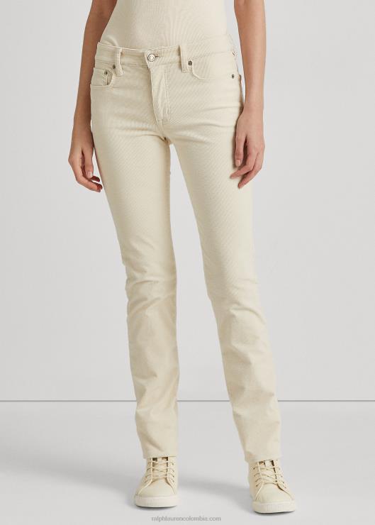 pantalones rectos de tiro medio de pana elástica mujer crema de mascarpone Ralph Lauren 2XR2V9504