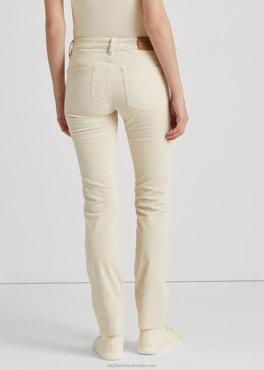 pantalones rectos de tiro medio de pana elástica mujer crema de mascarpone Ralph Lauren 2XR2V9504