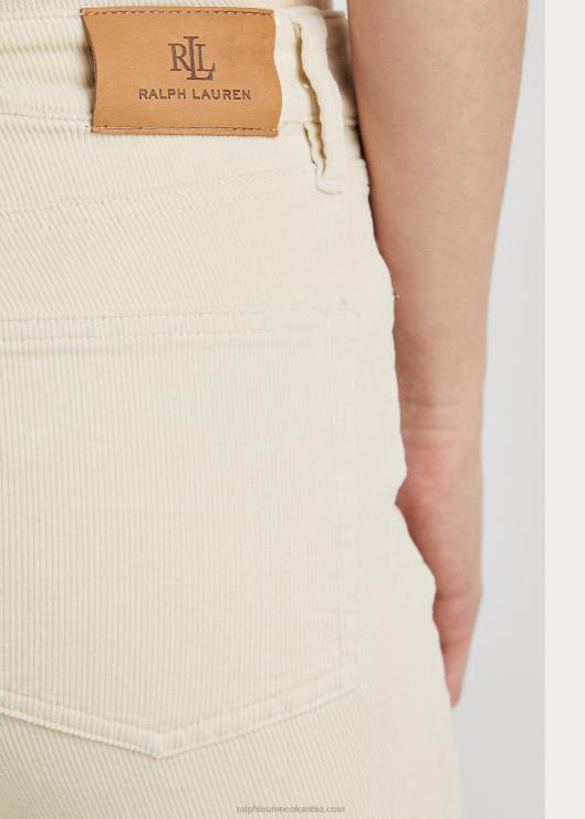 pantalones rectos de tiro medio de pana elástica mujer crema de mascarpone Ralph Lauren 2XR2V9504
