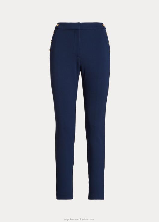 pantalones tobilleros ponte con ribete de botones mujer azul marino refinado Ralph Lauren 2XR2V4829