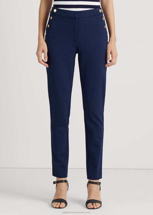 pantalones tobilleros ponte con ribete de botones mujer azul marino refinado Ralph Lauren 2XR2V4829
