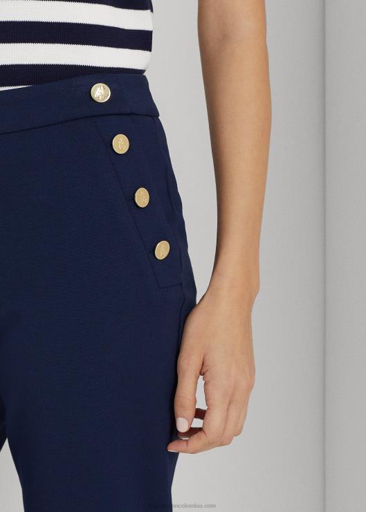 pantalones tobilleros ponte con ribete de botones mujer azul marino refinado Ralph Lauren 2XR2V4829