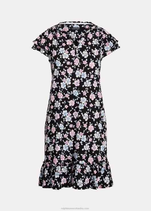 camisón de punto floral con mangas acampanadas mujer suelo negro floral Ralph Lauren 2XR2V9443