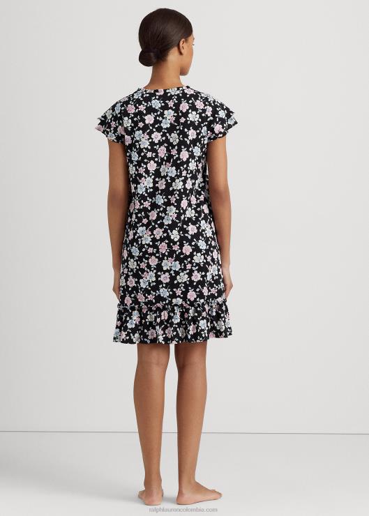 camisón de punto floral con mangas acampanadas mujer suelo negro floral Ralph Lauren 2XR2V9443