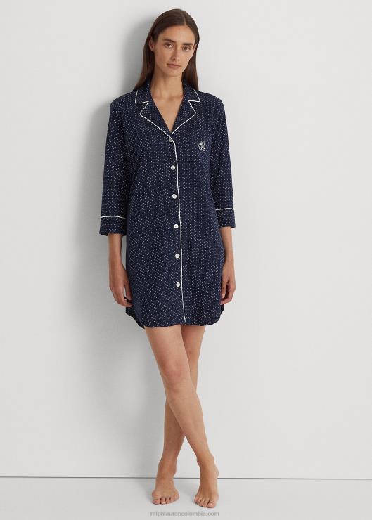 camisa de dormir de algodón con lunares mujer punto azul marino Ralph Lauren 2XR2V4229