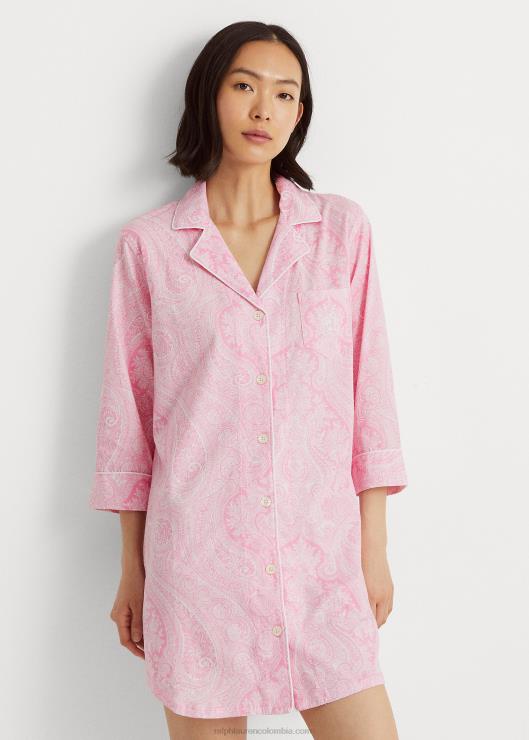 camisa de dormir de algodón mujer cachemir rosa Ralph Lauren 2XR2V4251