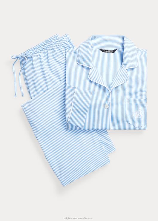 conjunto de dormir de algodón mujer raya azul Ralph Lauren 2XR2V4236