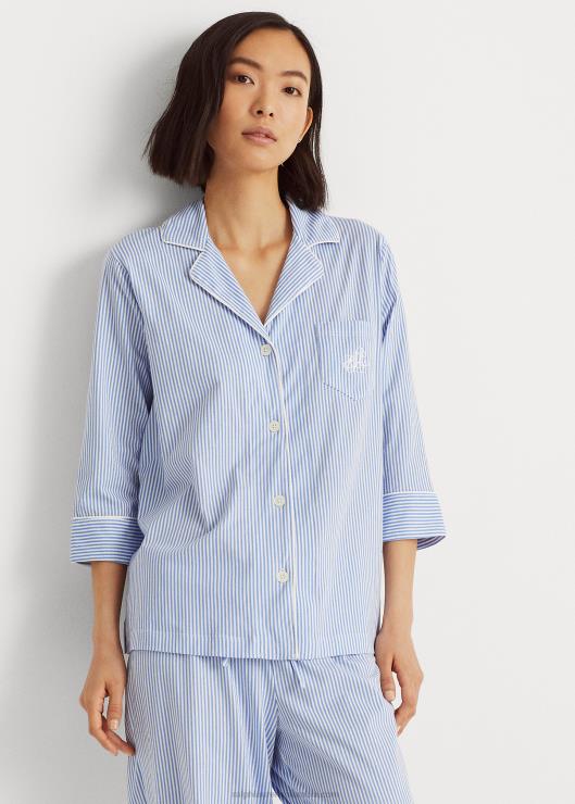 conjunto de dormir de algodón mujer raya azul Ralph Lauren 2XR2V4236