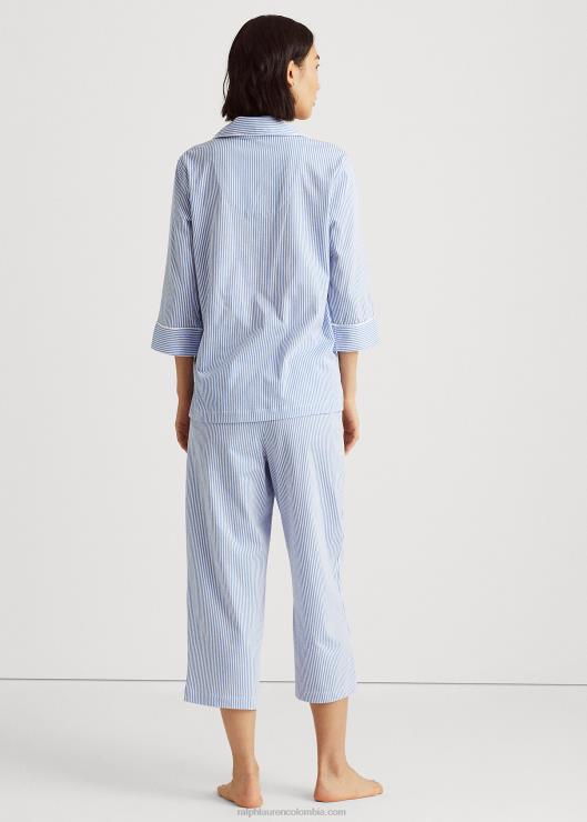 conjunto de dormir de algodón mujer raya azul Ralph Lauren 2XR2V4236