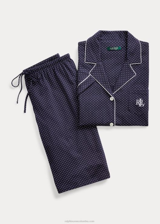 conjunto de pijama bermuda de algodón mujer punto azul marino Ralph Lauren 2XR2V4235