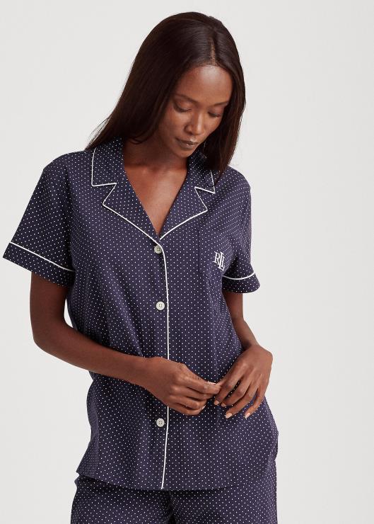 conjunto de pijama bermuda de algodón mujer punto azul marino Ralph Lauren 2XR2V4235