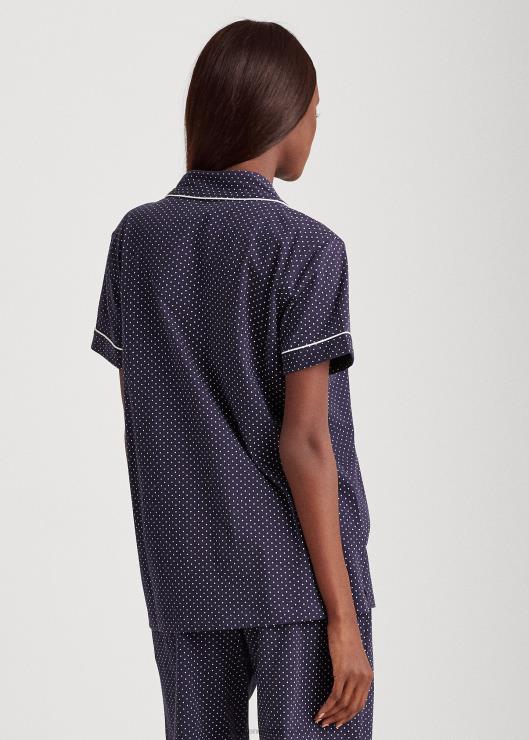 conjunto de pijama bermuda de algodón mujer punto azul marino Ralph Lauren 2XR2V4235