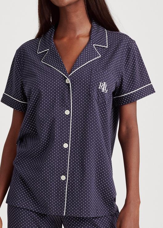 conjunto de pijama bermuda de algodón mujer punto azul marino Ralph Lauren 2XR2V4235