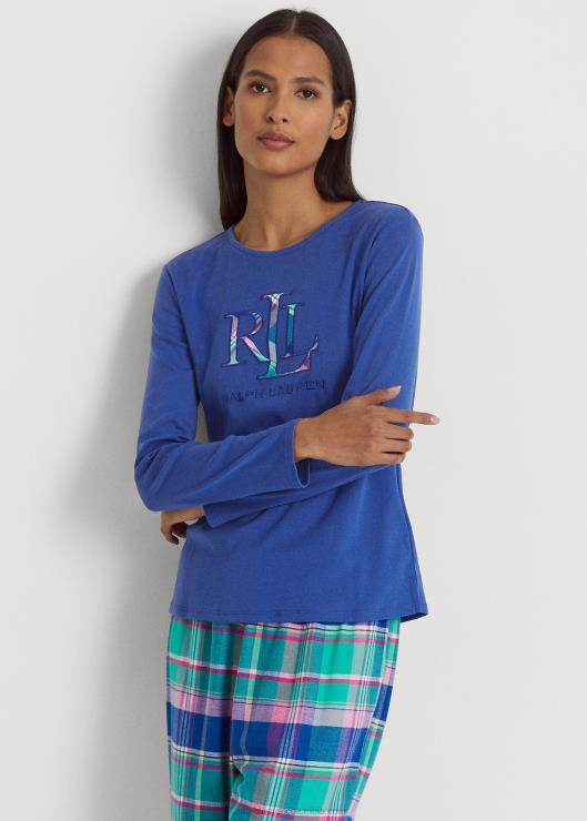 conjunto de pijama de manga larga a cuadros mujer cuadros azules Ralph Lauren 2XR2V9576