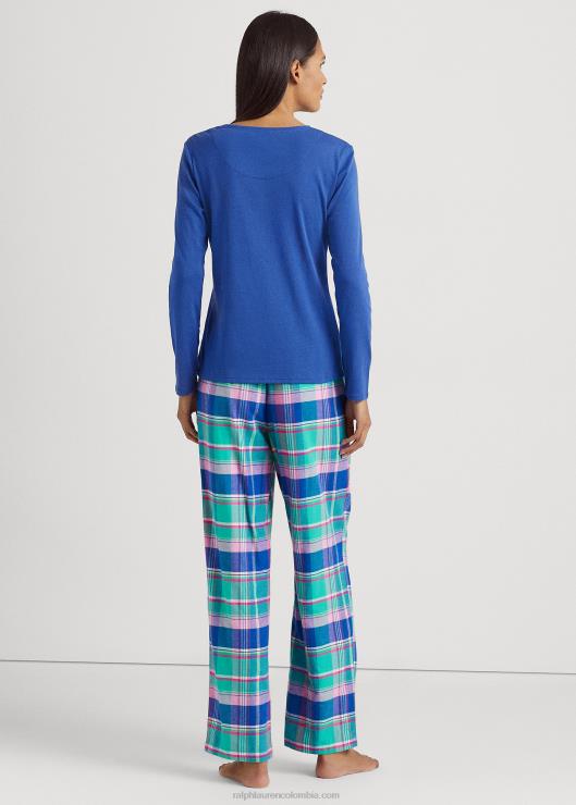 conjunto de pijama de manga larga a cuadros mujer cuadros azules Ralph Lauren 2XR2V9576
