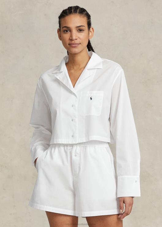 conjunto de pijama de popelina con top corto y bóxer mujer nube blanca Ralph Lauren 2XR2V3015