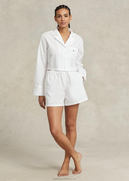 conjunto de pijama de popelina con top corto y bóxer mujer nube blanca Ralph Lauren 2XR2V3015