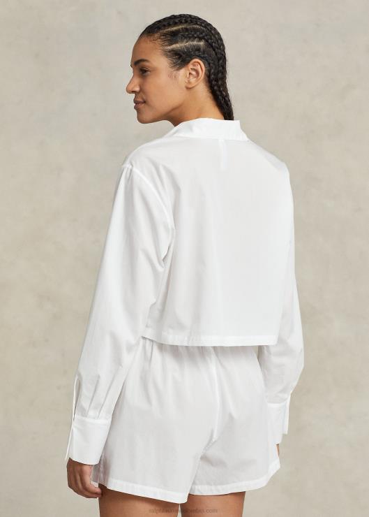 conjunto de pijama de popelina con top corto y bóxer mujer nube blanca Ralph Lauren 2XR2V3015